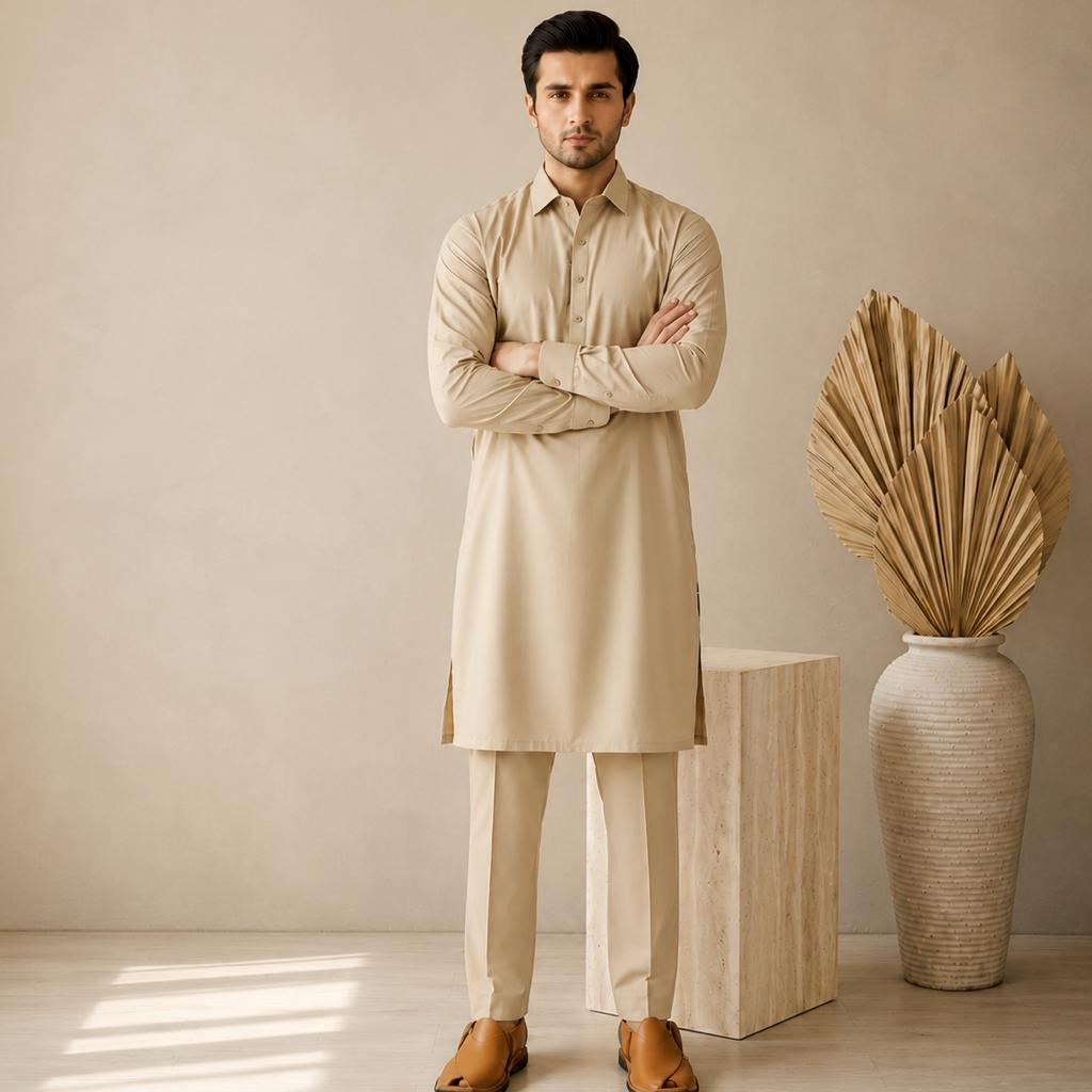 Boski Silk Shalwar Kameez — Ivory