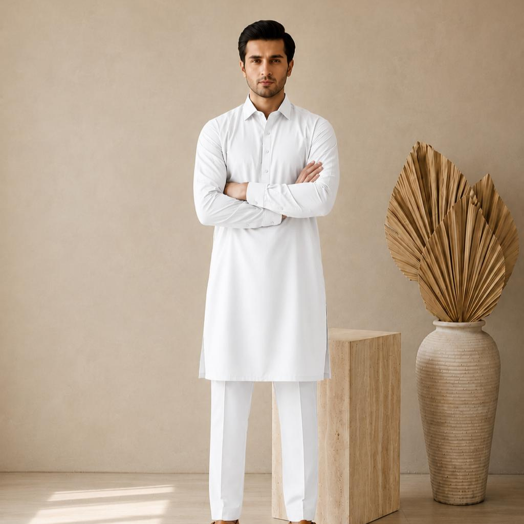 Premium Cotton Karandi Shalwar Kameez — Off White